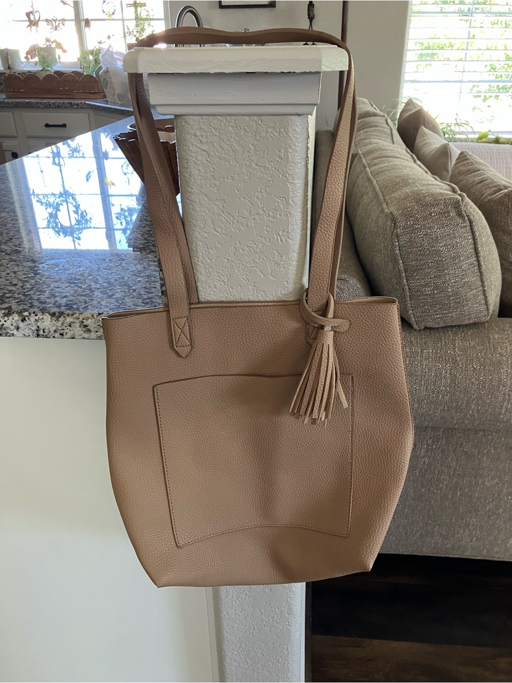 Tassel Accent Tan Tote Bag for Women